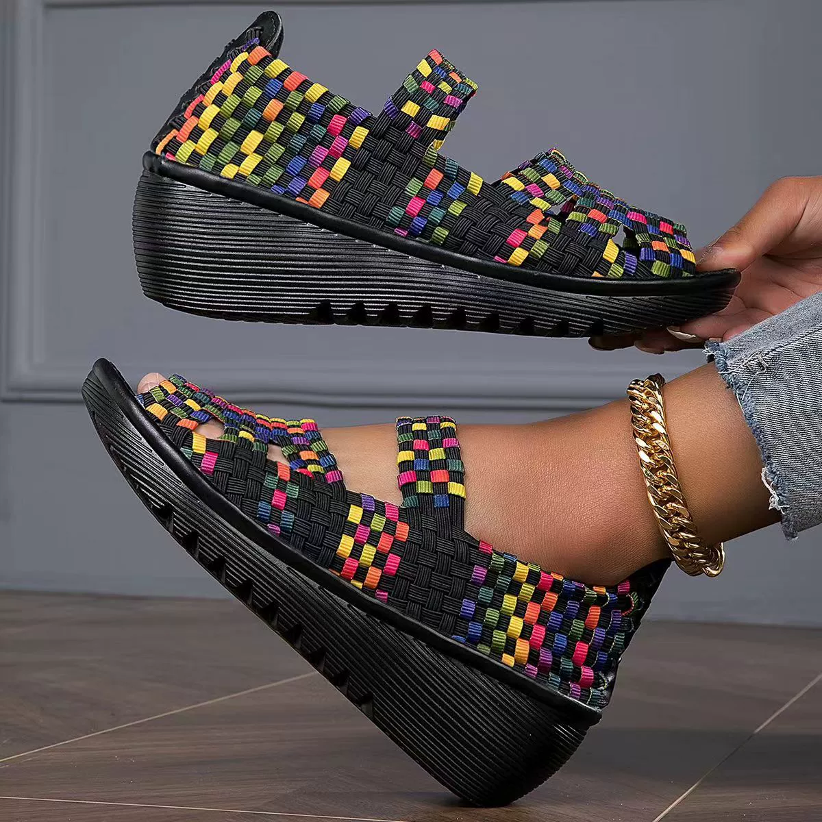 Тканевая обувь Old Beijing, Женская Осенняя новая Однослойная обувь, тканая обувь ручной работы, женская обувь, рабочая женская обувь на высоком каблуке, обувь для мам, однослойная обувь