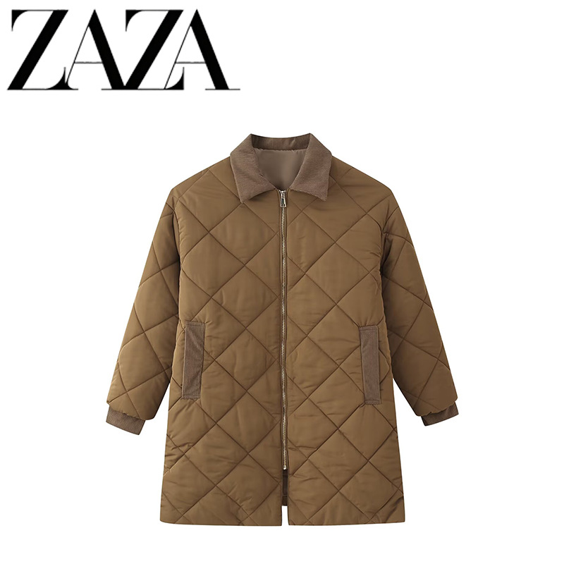 ZAZA hecho a sí mismo estilo europeo al por mayor moda de mujer temperamento universal diamante tela de algodón con solapa chaqueta de algodón mujer