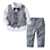 Long-sleeve for boys, vest, trousers, bow tie, set, children's clothing, 4 piece set