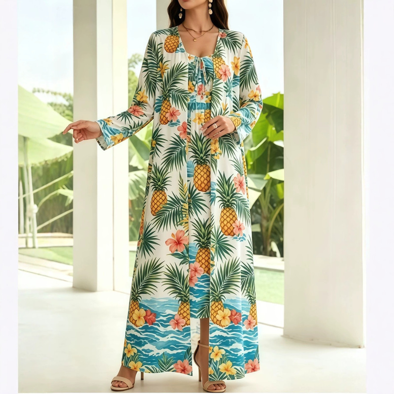 Tropical Hawaiian Style Floral Print Suspender Dress V-Neck Short A-Line Dress Seaside Resort Style Beach Dress