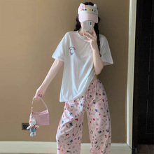 少女感可爱卡通睡衣女款夏短袖长裤棉质网红款可外穿套装2026新款
