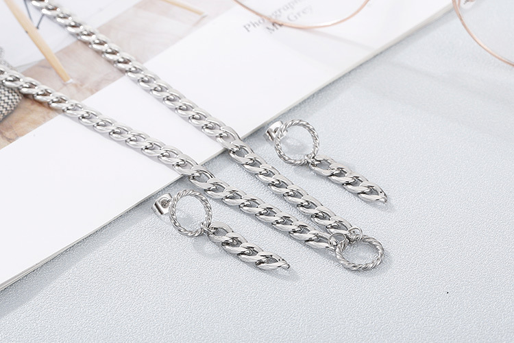 simple circle thick chain titanium earrings necklace chain set wholesale nihaojewelry