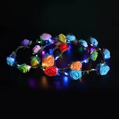 Corona de flores retro luminiscente, anillo de luz de caña, espuma de flores, tocado flash, venta al por mayor en Amazon