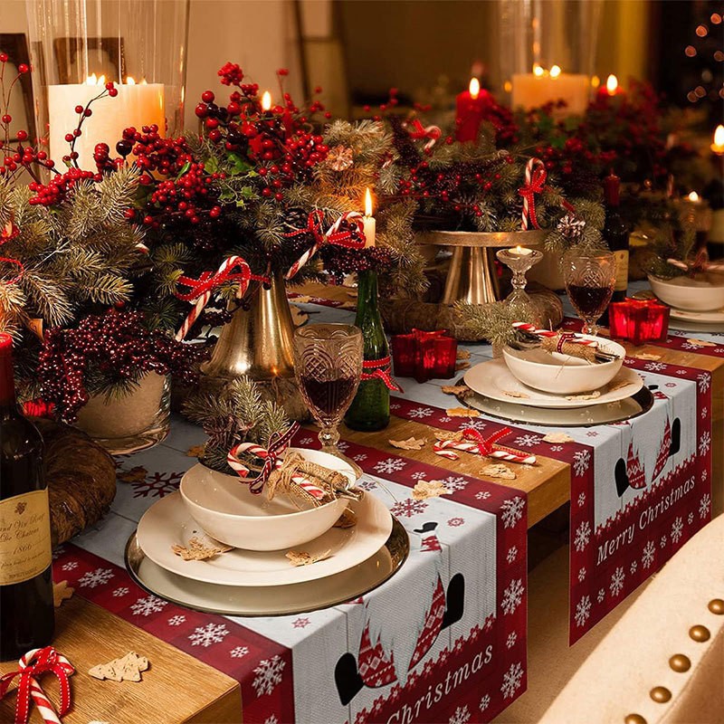 Transfronteriza nuevo corredor de mesa de Navidad decoración de vacaciones mesa de comedor ropa impresa mantel de Navidad atmósfera decoraciones de Navidad