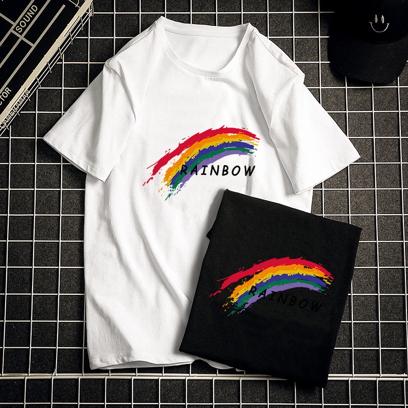 Summer Short-sleeved T-shirt Men's Loose Youth Trendy Brand Thin Rainbow Printed Round Neck Base Shirt T-shirt Men's Clothing Summer Short-sleeved T-shirt Men's Loose Youth Trendy Brand Thin Rainbow Printed Round Neck Base Shirt T-shirt Men's Clothing