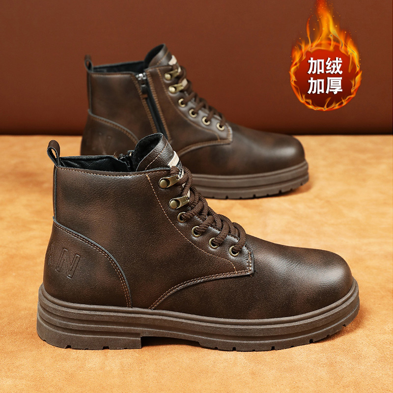 Martin botas de invierno para hombres nuevos zapatos cálidos de hombre estilo británico botas de cuero retro para hombres con calzado de algodón de alta calidad image 4