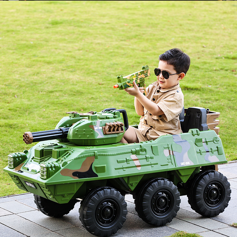 Saber Kidsren's Electric Car Six-Wheel Tank Armored Car Double Male and Female Baby Can Be Controlled to Sit on a Stroller