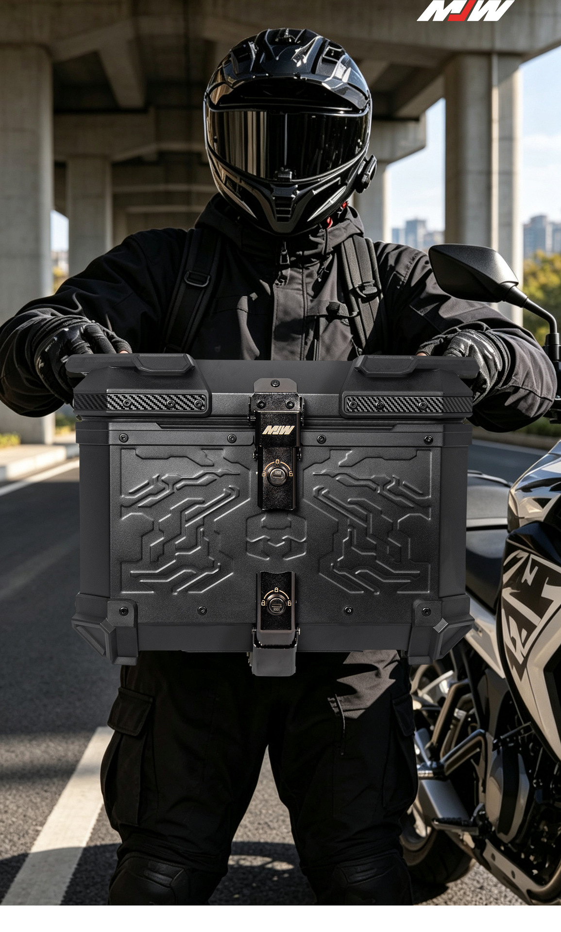 45LMJW Beast Four-Sided Embossed Motorcycle Quick-Release Aluminum Alloy Embossed Tail Box for Scooter and Electric Vehicle