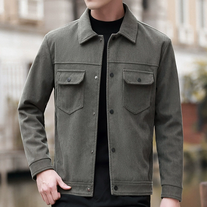 Вельветовая куртка мужская осенняя сюртуковая куртка хлопчатобумажная ретро повседневная рубашка с лацканом куртка мужская