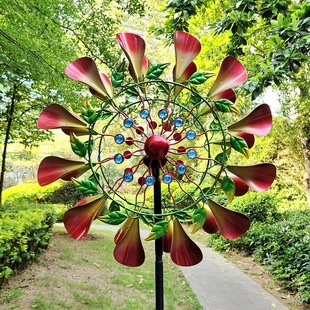 Iron Garden Morning Glory Decoration Outdoor Courtyard Rotating Metal Crafts Garden Windmill Plug-In Ornaments