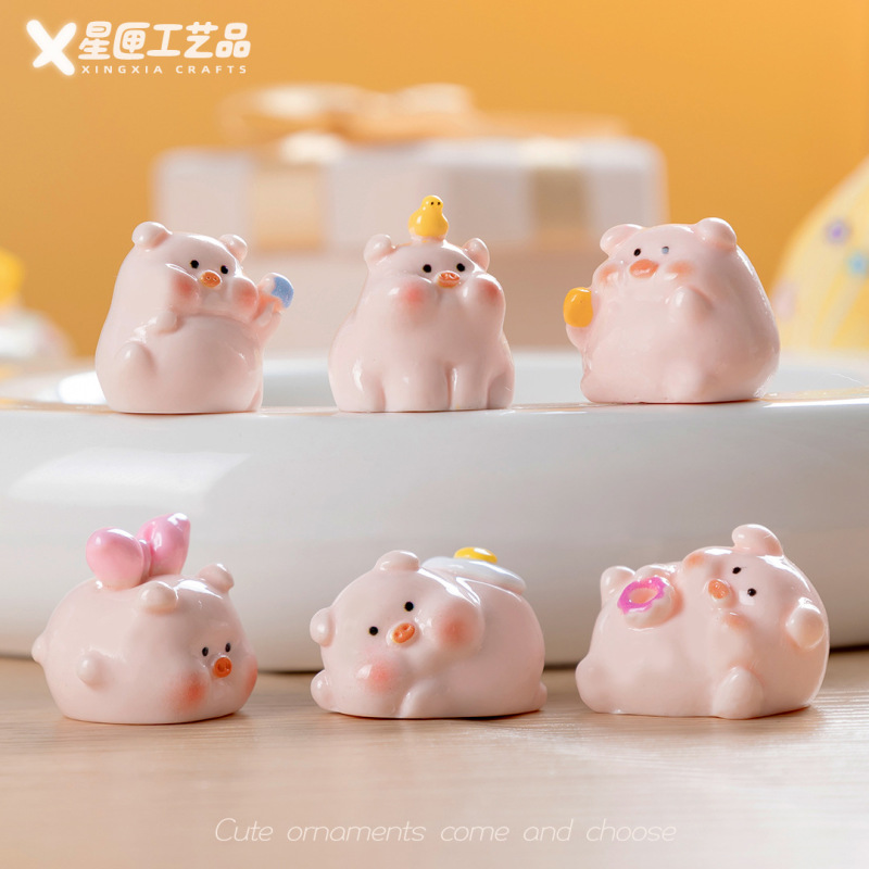 卡通粉色呆萌叠叠乐小猪公仔萌粒 树脂diy饰品配件车载桌面小摆件|undefined