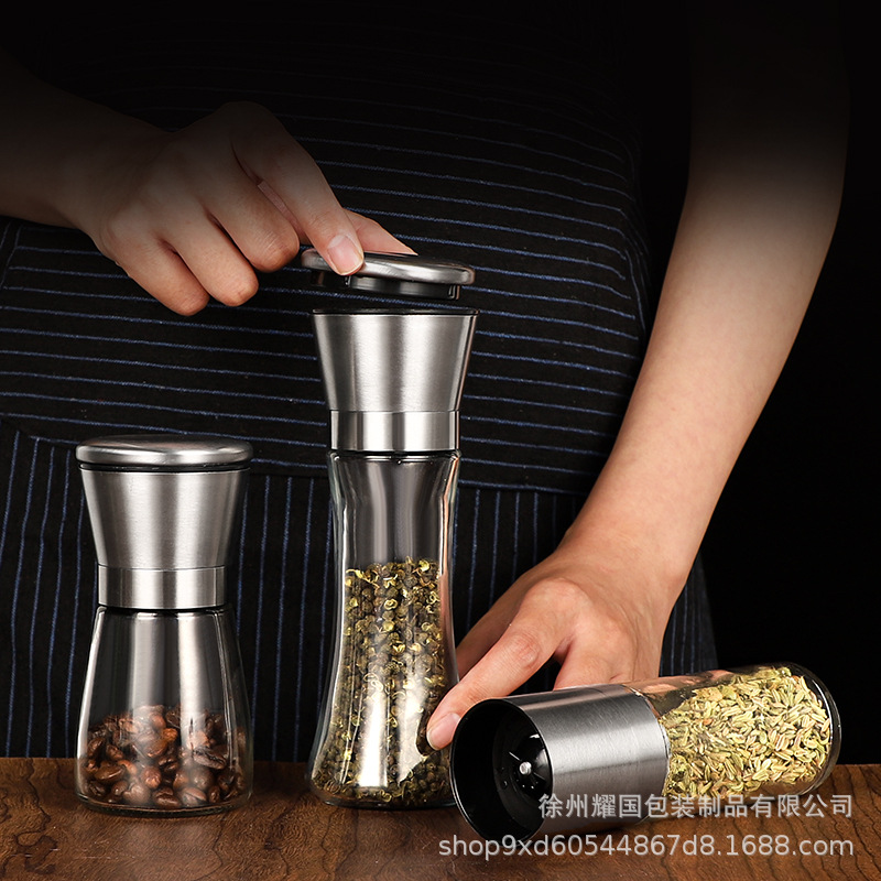 Molinillo manual transfronterizo hogar cocina botella de molienda de acero inoxidable botella de molienda de grano de pimienta negra botella esparcidora ultrafina