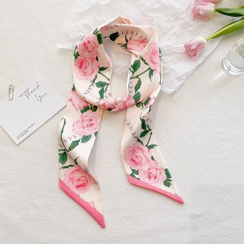 Give you a small fafa rose pink long double-sided small silk scarf female hair tie hair streamer decorative scarf