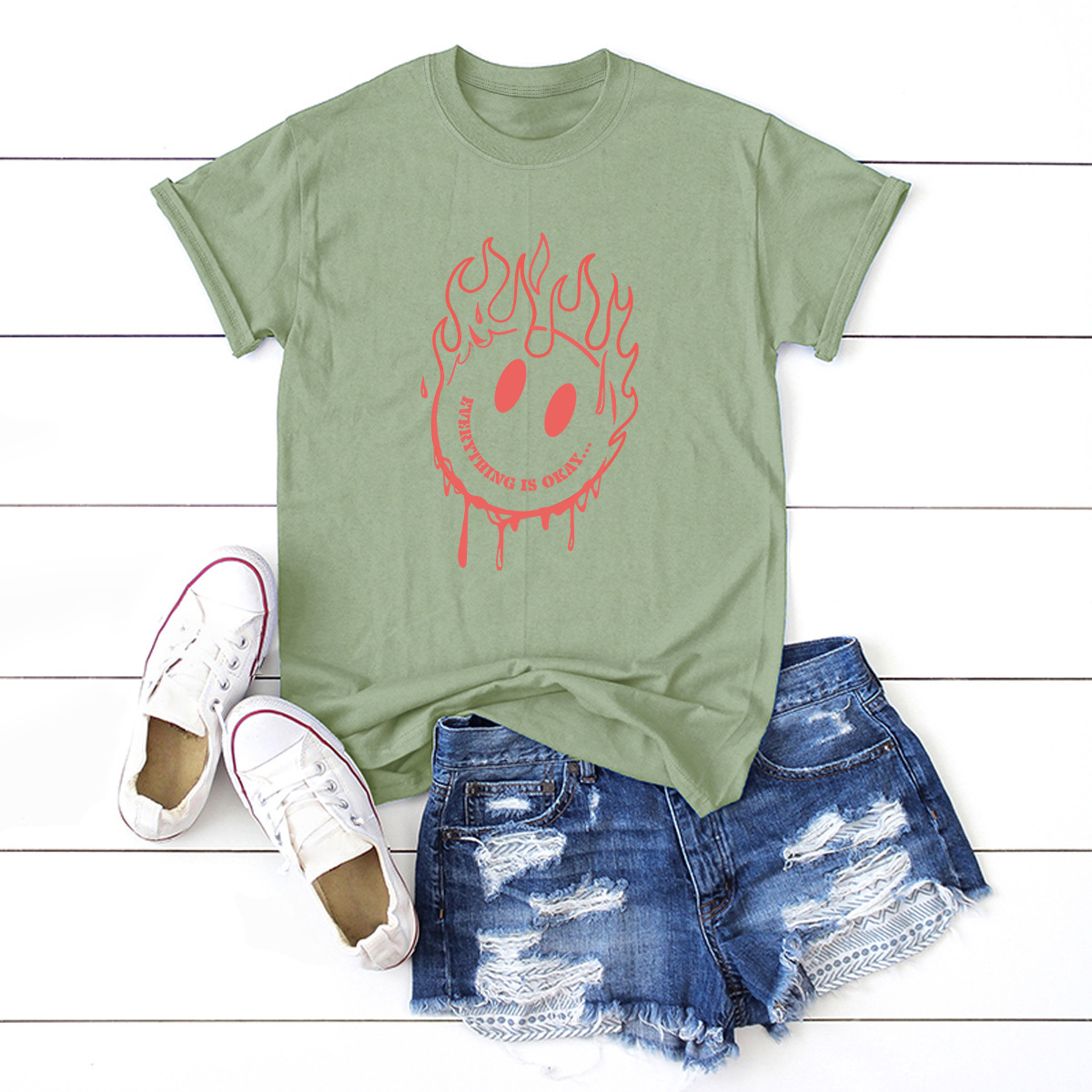 fashion smiley print short-sleeved T-shirt NSSN30849