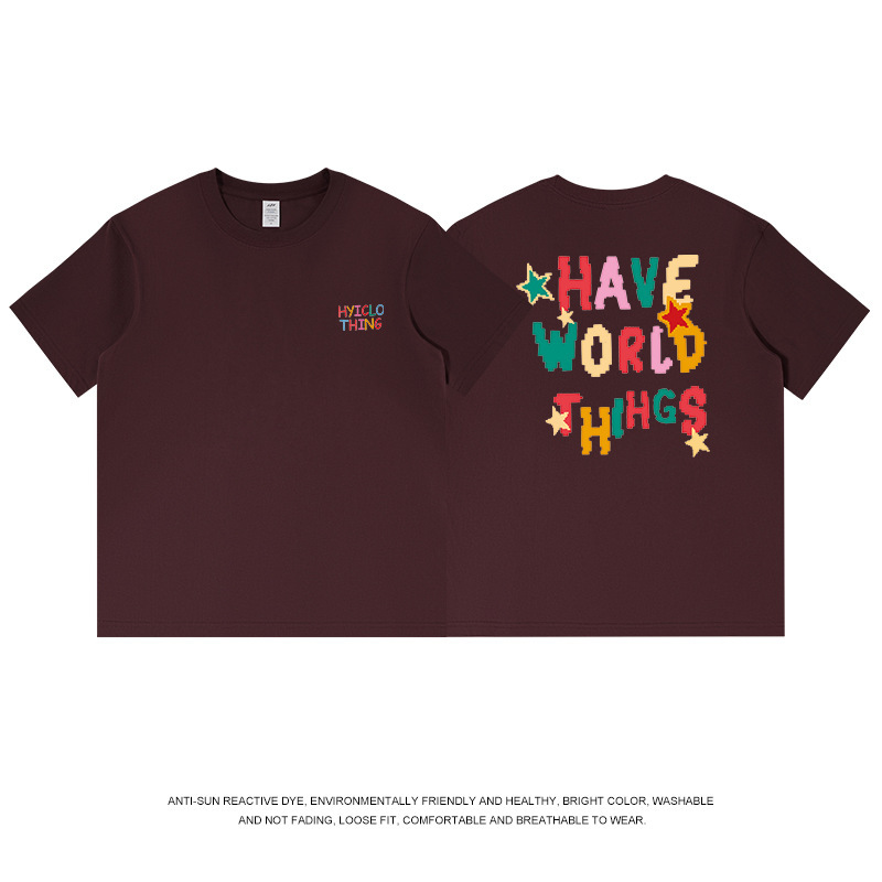 メンズヘビーウェイト純綿ストリート系ヒップホップ半袖Tシャツ、カラフルな文字プリント入り、夏向け、個性的なトップス、レディースインス|undefined