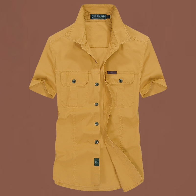 Verano 2024 nueva camisa de hombre de cuello suelto camisa de manga corta de color sólido camisa de hombre de mediana edad camisa casual