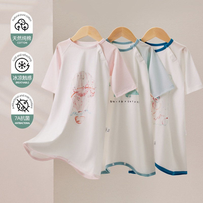 Baby Sleeping Bag Summer Thin 2025 New Style Nightgown Children's Seven-Sleeve Air-conditioning Room Nightgown for Boys and Girls Baby Nightgown