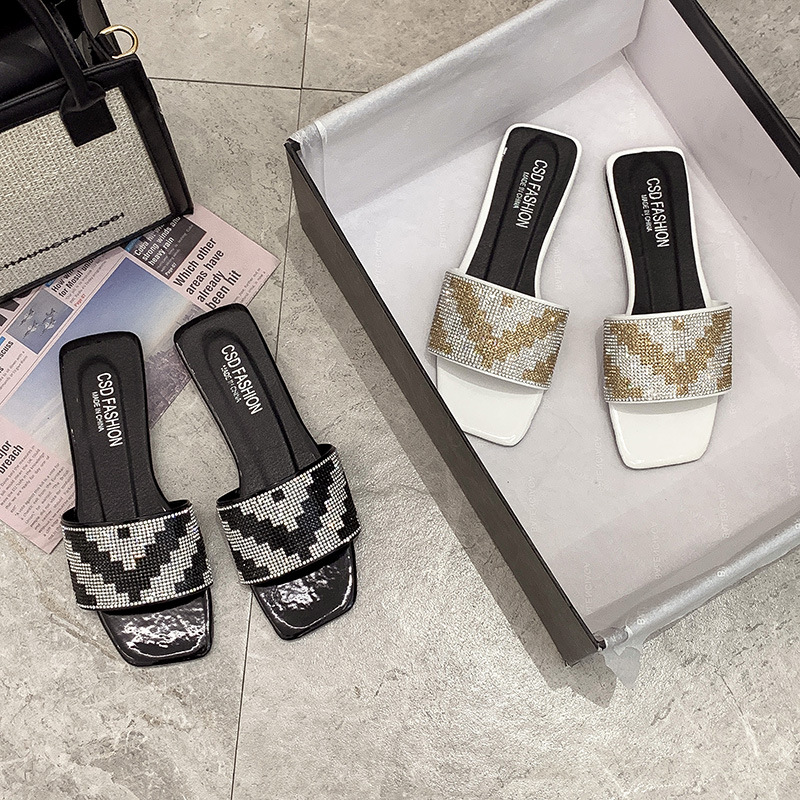 Ladies Checkerboard Flat Flip Flops Casual Summer Beach Slippers_voghion.com