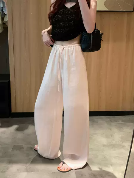 Linen Wide-Leg Pants for Women 2026 Summer Thin Style Slimming Versatile Loose High-Waisted Drapey Straight-Leg Floor-Length Pants