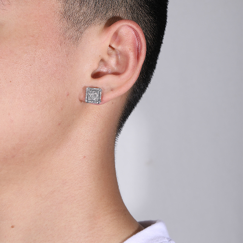 Men's Hip-hop Geometric Alloy Earrings Ear Studs Plating Artificial Gemstones Earrings display picture 1