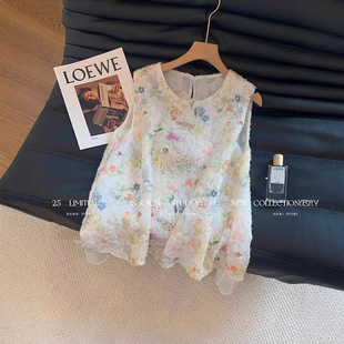 New Chinese style mesh stitching floral vest women's summer 2025 new style gentle loose slimming versatile suspender top