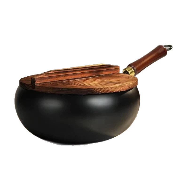 New big belly wok household one-person flat bottom frying pan without coating gas nitrogen wok gas stove induction cooker available