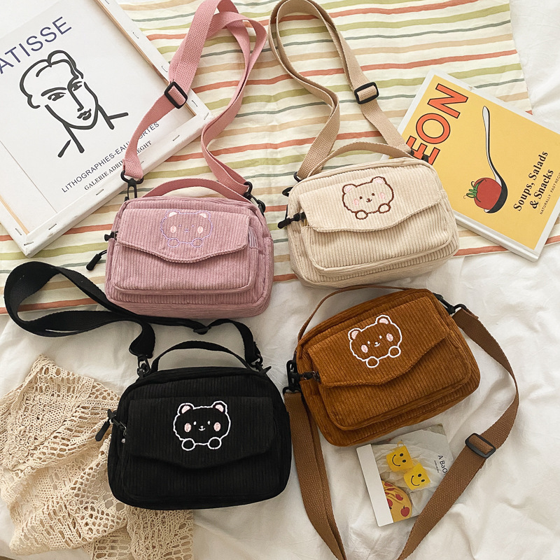 2025 Korean Version Cute Girl Canvas Bag Corduroy Ins Japanese Harajuku Canvas Crossbody Bag Female Student Shoulder Bag