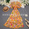 Dress, long skirt, V-neckline, high waist, floral print, boho style