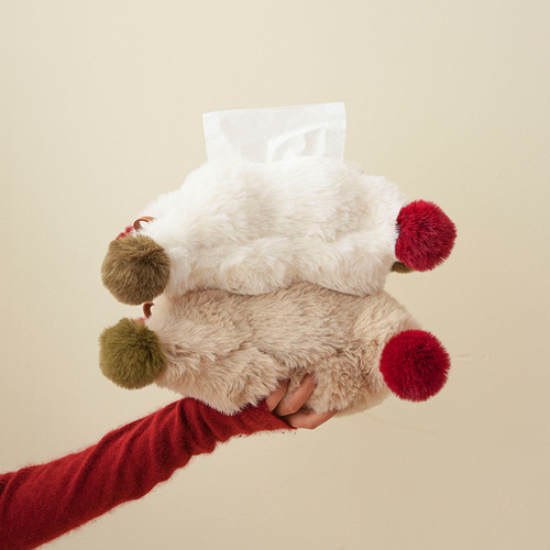 Plush wall hanging tissue bag living room premium dining table bedside storage bag cream style napkin tissue box
