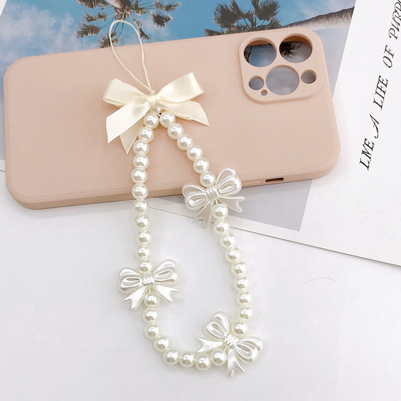 1 Piece Quantity 1 Piece Simple Style Classic Style Bow Knot Imitation Pearl Plastic Beaded Mobile Phone Chain