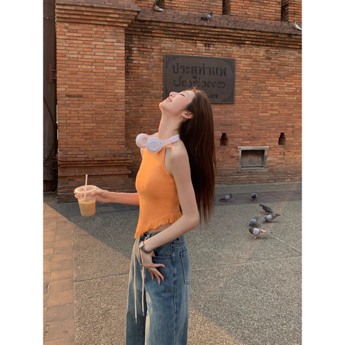 2025 Knitted Small Straps Vest Outerwear Women's Slimming Irregular Design Sense Niche Off-the-Shoulder Tassel Top 