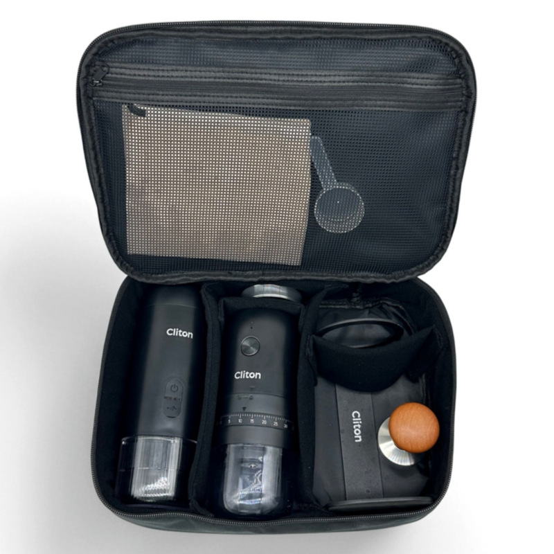 S2 black coffee machine + grinder + cliton stand + powder ring + powder hammer + waterproof 05pro storage bag