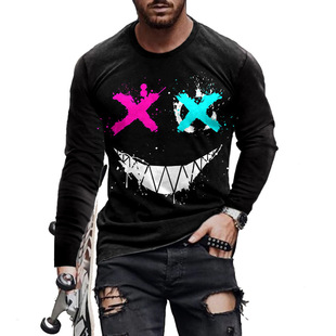 Summer 2021 new long-sleeved Smiley Face Men's 3D printed shield European and American fashion digital printed short-sleeved T-shirt