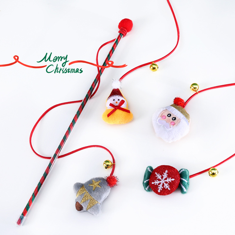 Gato mascota interactivo árbol de Navidad ancianos caramelo muñeco de nieve divertido gato palo campana felpa tela Comercio Exterior Juguetes de entrenamiento