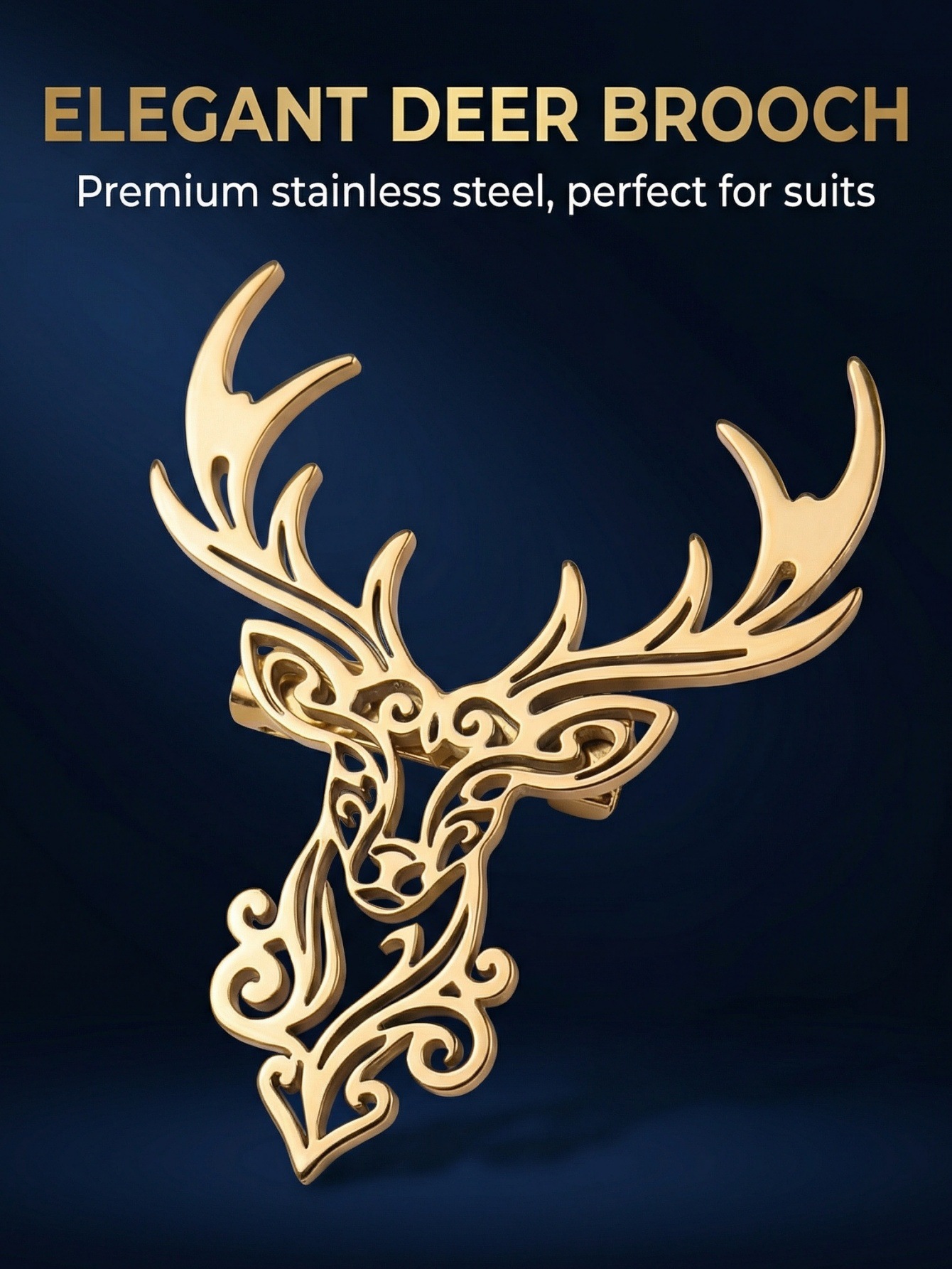 Spilla retrò a forma di cervo, elegante e moderna, realizzata in acciaio inossidabile, serie Animal, accessorio da abito per uomo._voghion.com