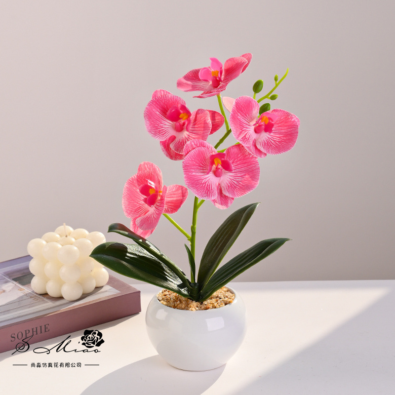 Flor artificial con tacto real, pequeño bonsái de phalaenopsis, flor artificial, adorno decorativo elegante y creativo, planta verde artificial, planta artificial en maceta. image 3
