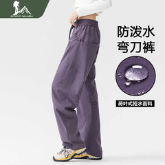 WASSUP聯名款戶外防水登山彎刀衝鋒褲女秋季休閒寬鬆直筒闊腿長褲
