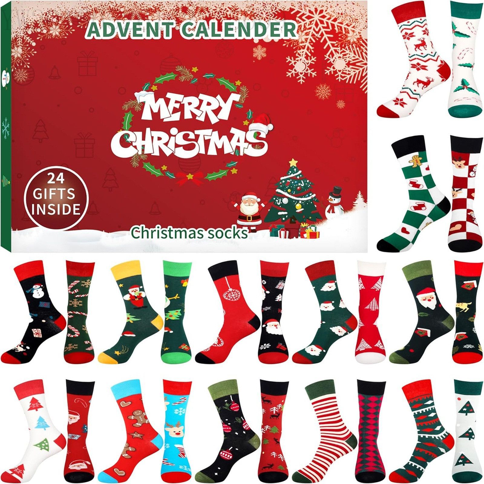Calendario de adviento navideño Venta caliente Navidad 24 días cuenta regresiva digital caja ciega juguete conjunto de calcetines navideños regalo calendario de adviento