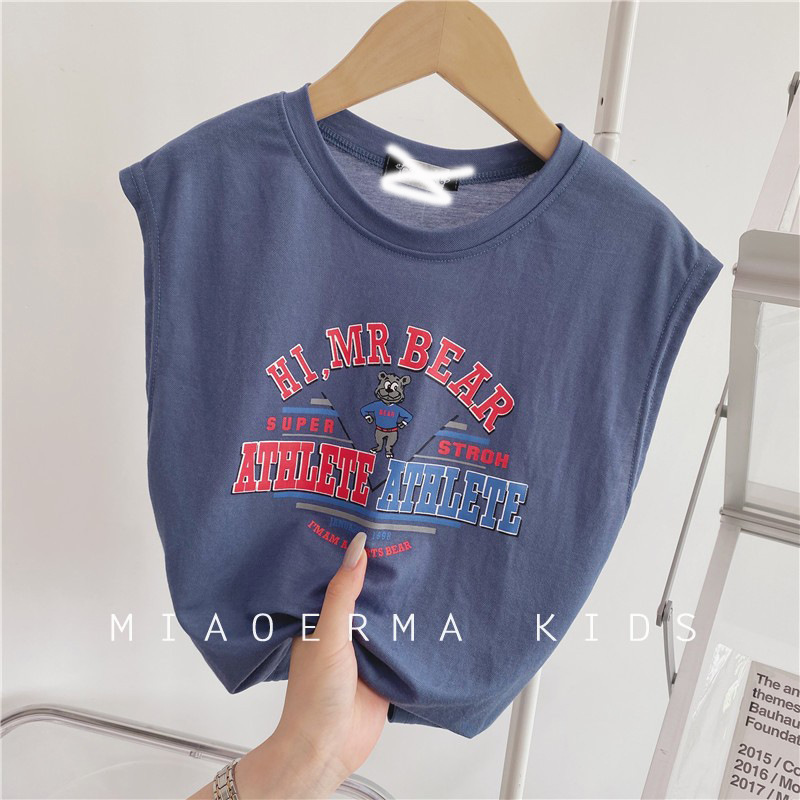 Camiseta sin mangas de algodón puro para niños, diseño de dibujos animados, estilo nuevo de verano 2025, para niños pequeños y medianos, chaleco para niños y niñas