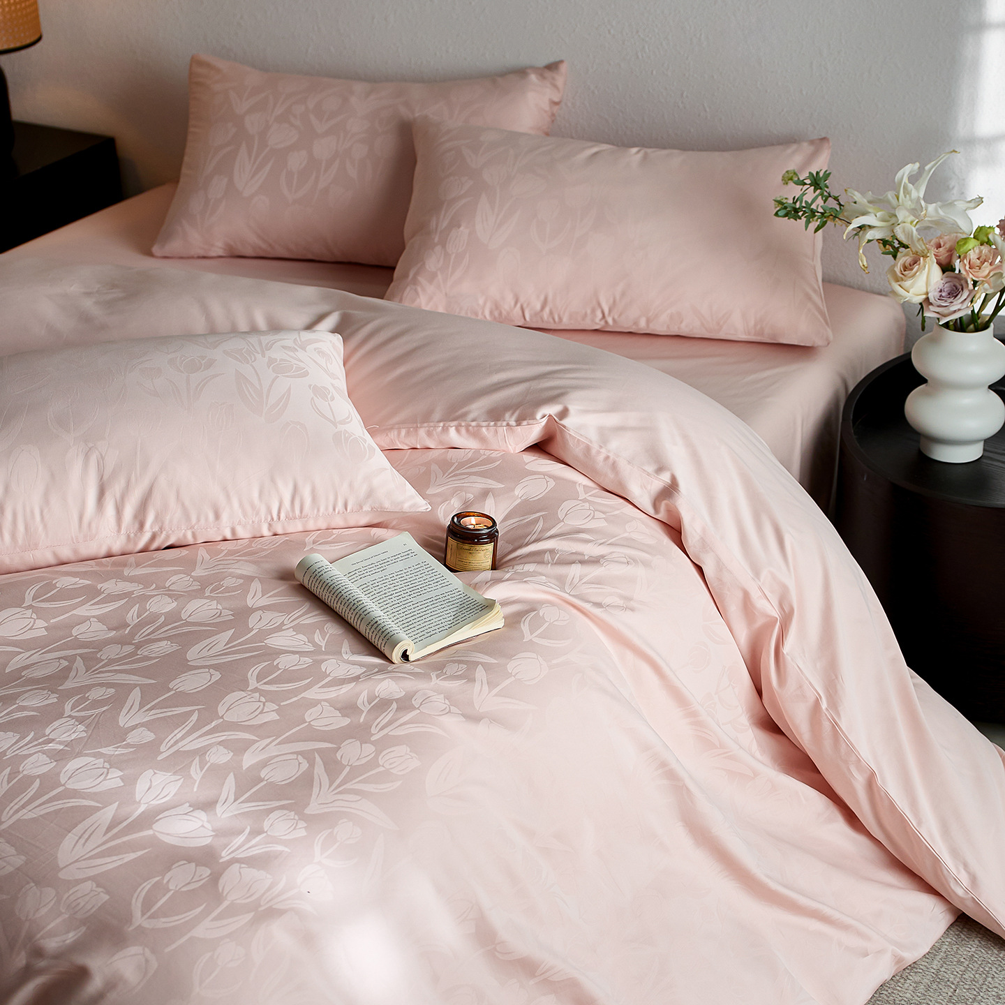High-End Light Luxury Class a 100-Count Xinjiang Long-Staple Cotton Jacquard Satin Four-Piece Bedding Set, Pure Cotton Duvet Cover and Fitted Sheet