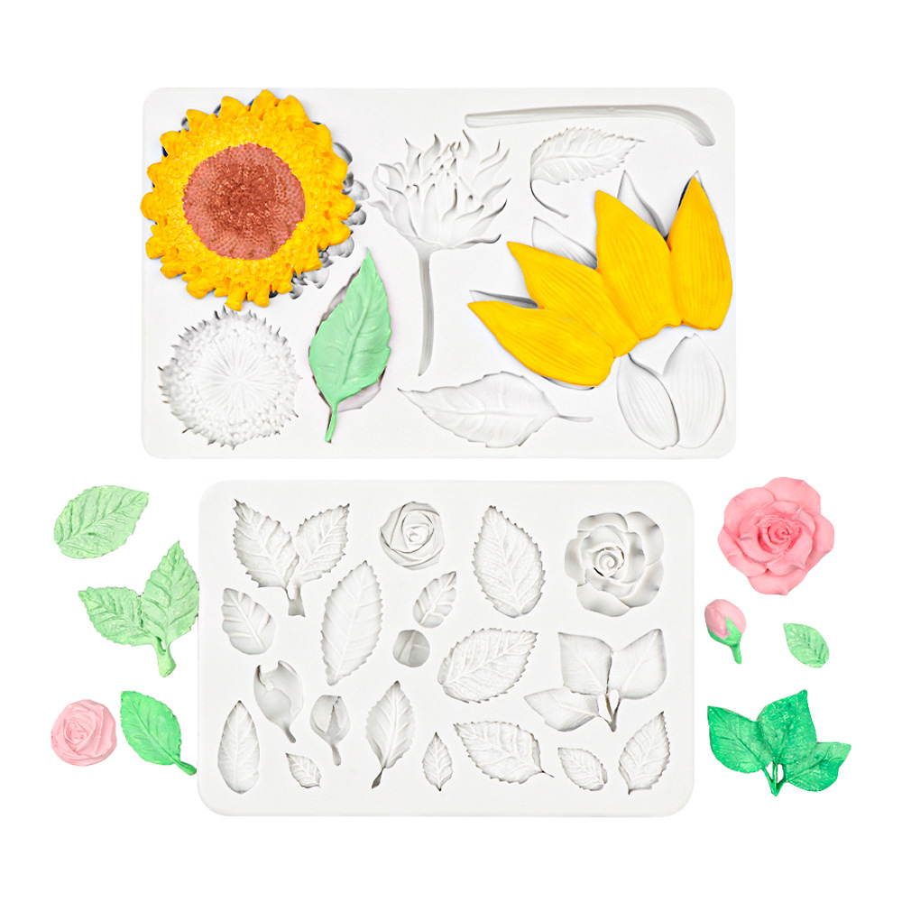 Creativo girasol hoja fondant pastel estilo postre fondant chocolate rosa hoja yeso decoración de pegamento