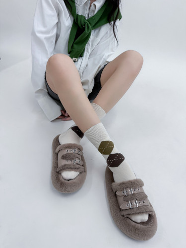 Academic Girl Herringbone Pattern Knee-High Socks for Girls Autumn/Winter Instagram Contrast Color Japanese Retro Regular Han Style Pure Cotton