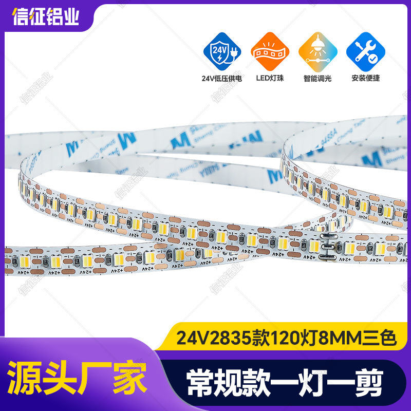 Dual-Color Temperature Adjustable 8mm Narrow Version 24V Led Strip, Freely Cuttable, Self-Adhesive, for Makeup Mirror Lighting, Flexible Light Strip Dual-Color Temperature Adjustable 8mm Narrow Version 24V Led Strip, Freely Cuttable, Self-Adhesive, for Makeup Mirror Lighting, Flexible Light Strip