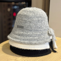 新款秋冬蝴蝶结针织渔夫帽子女时尚百搭显脸小开叉护耳帽盆帽冷帽