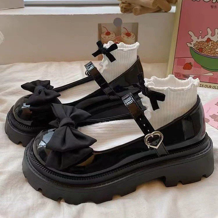 Маленькая кожаная обувь College Wind на толстой подошве с бантом, Женская Новинка 2023 года, Лолита, японский досуг, женская обувь Джокер Мэри Джейн