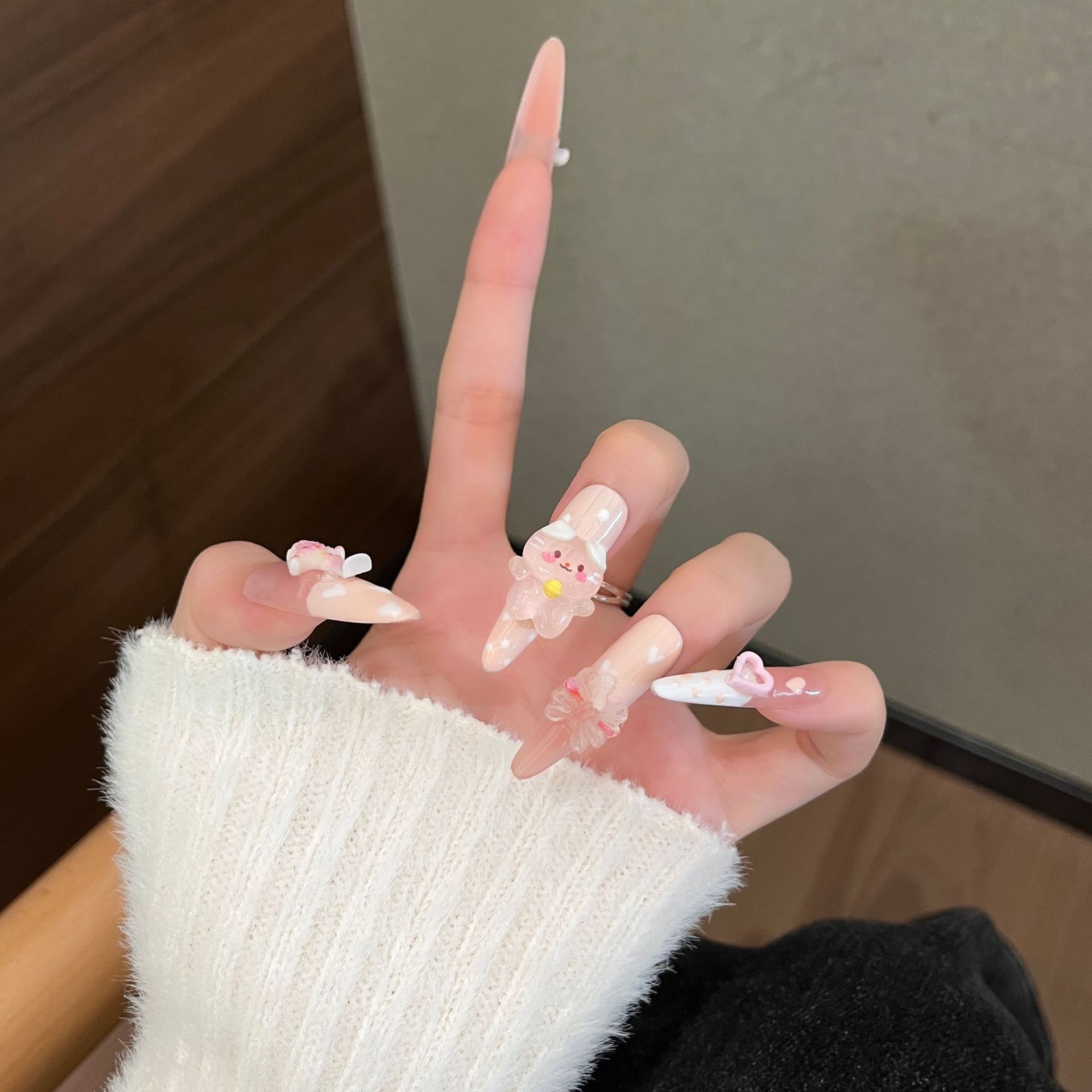 Caricatura encantadora larga mano de uñas hechas a mano pura mano de los estudiantes de uñas de uñas pegatinas desmontables