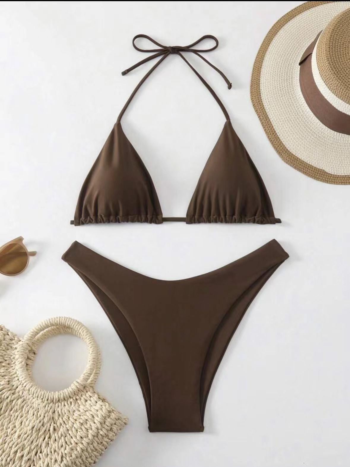Women's Clothing Tie Up Bikini Swimsuit Solid Color Two Piece Sexy Women's Clothing Swimwear_ecoleips.com