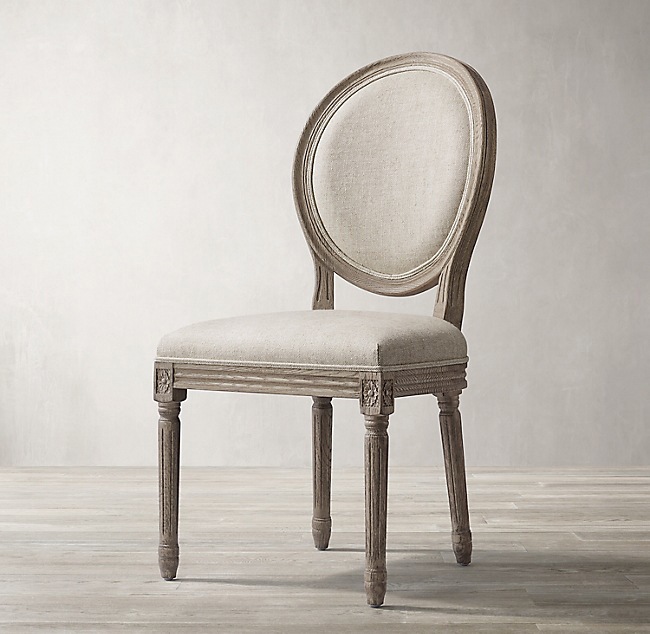 American RH original single furniture French country retro solid wood linen dining chair American simple Villa round back office chair