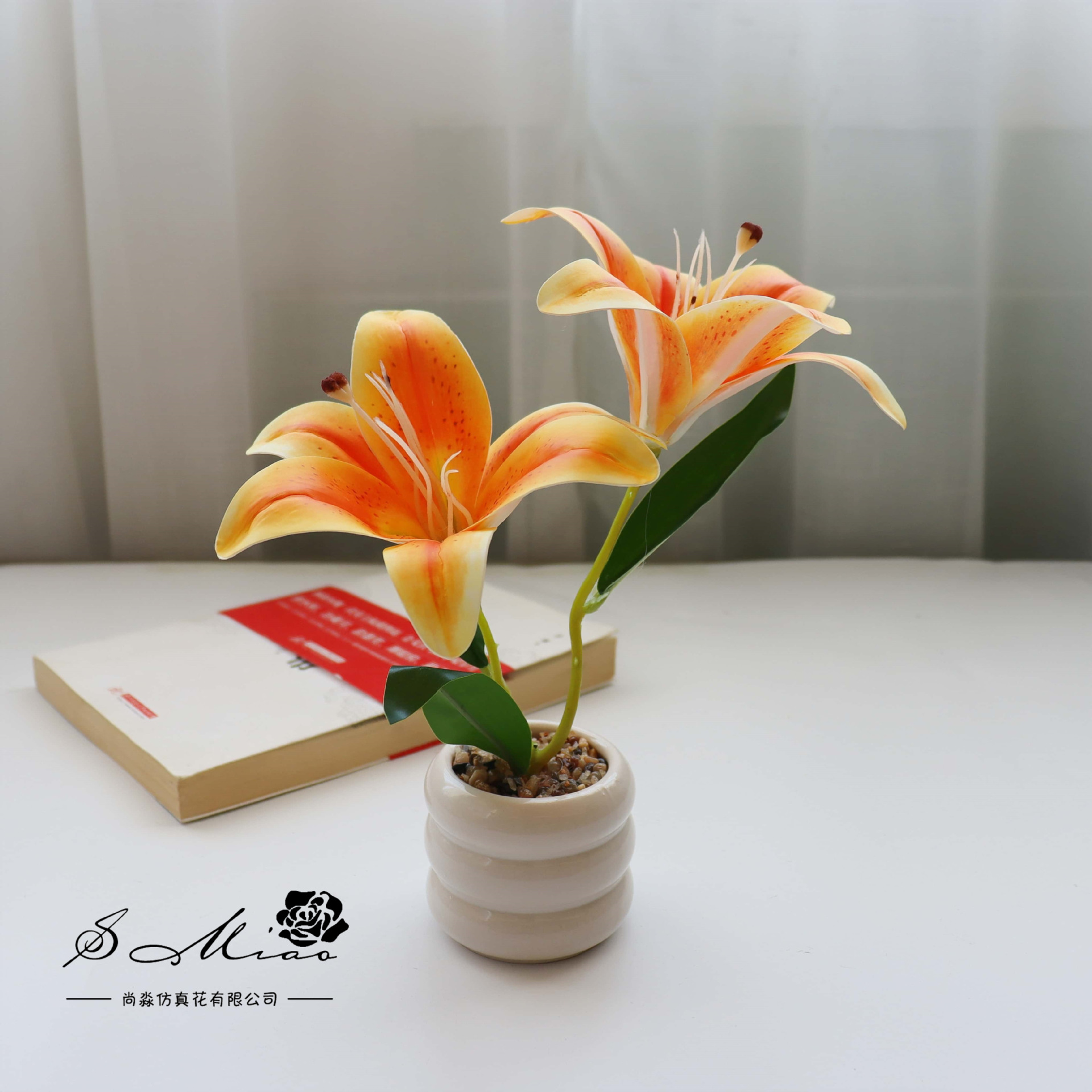 Flor falsa película sensación de lirio flor de simulación bonsai flor de moda decoración creativa plantación verde artificial simulación maceta
