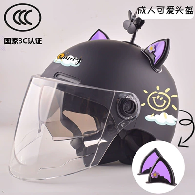 helmet, new national standard, all-season electric: Motosiklet kaskı (dəbilqə) - sunny-day-sundouble-mirror-long-styleblack-black-purple-flower-petal-windmill-3c-upgraded-helmet